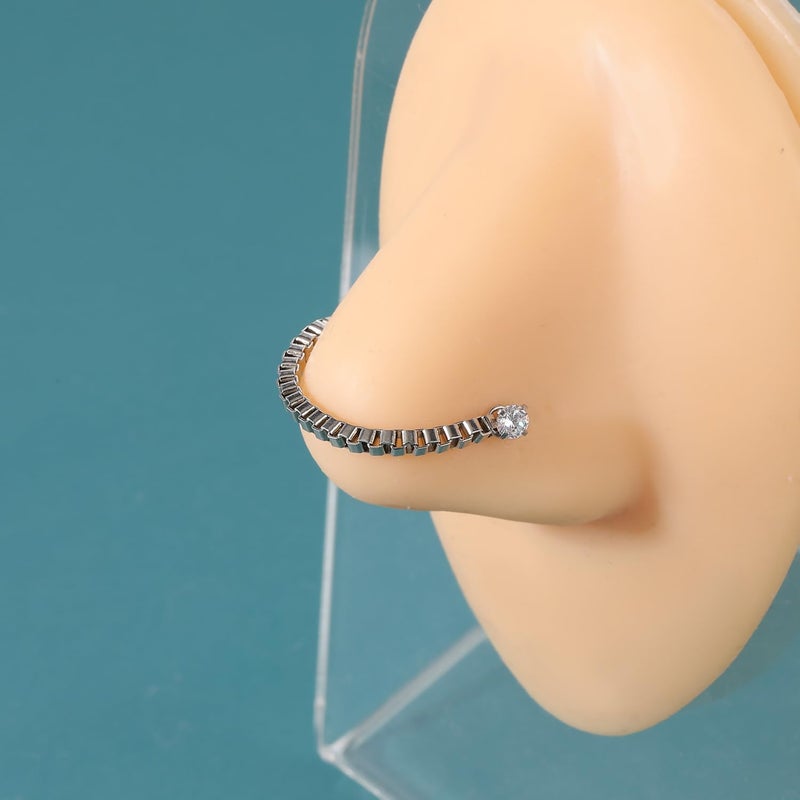 AccGin Store 20G Spike Nose Rings Studs with Chains Stainless Steel Spike Nostril Ring Stud Chain Black Rook Corkscrew Ring L-Shaped Nose Piercing Jewelry Nose Piercing Stud Lip Piercing Jewelry Black Silver Gold - Image 3